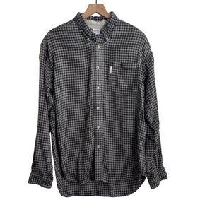 Columbia Mens Long Sleeve Plaid Button-Up Shirt L Black/White Cotton Blend